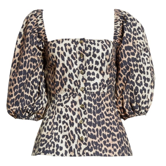 Ganni Leopard Print Puff-Sleeve Blouse NWT - Picture 6 of 6